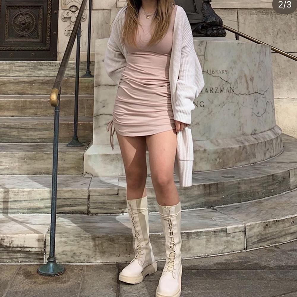 forever 21 pink bodycon side ruched dress